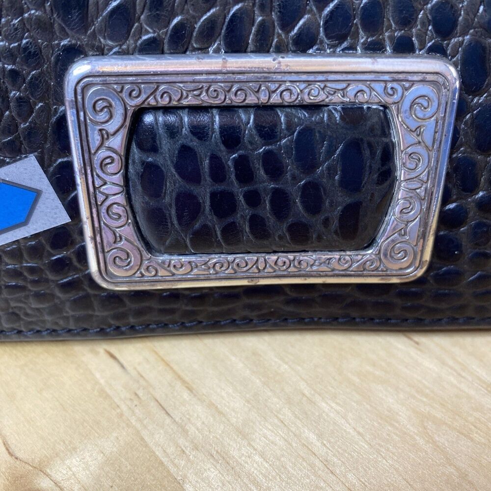 VTG Brighton Black Croc Leather Crossbody Clutch Purse Organizer Wallet Vintages - Picture 10 of 14